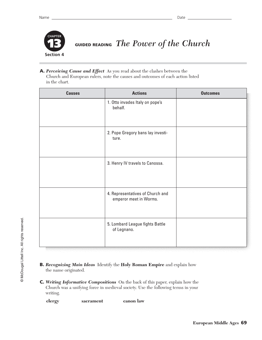GUIDED READING the Power of the Church Section 4