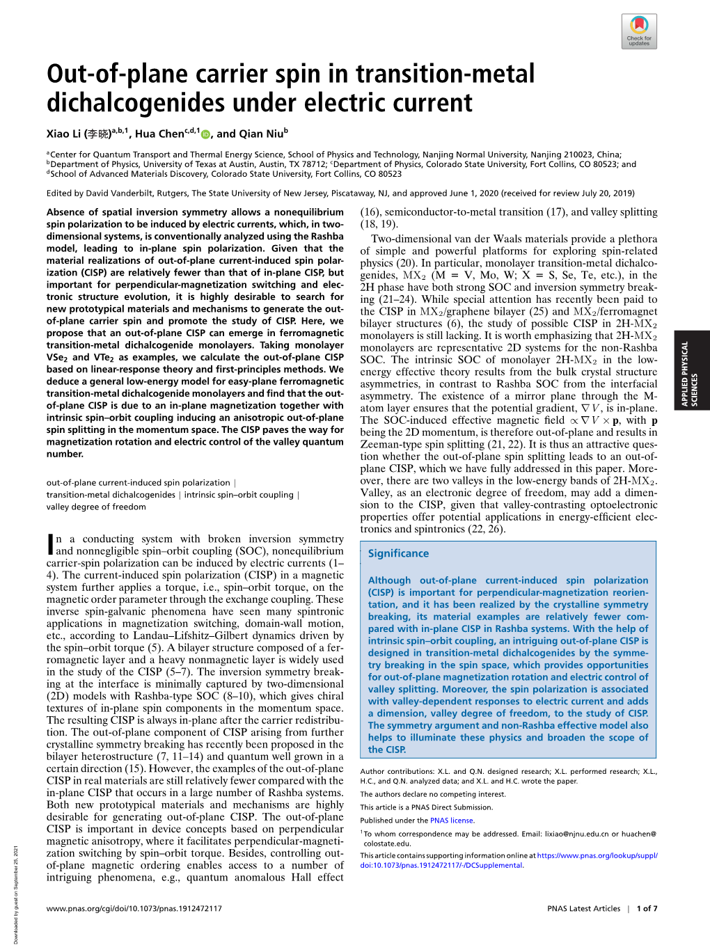 Out-Of-Plane Carrier Spin in Transition-Metal Dichalcogenides