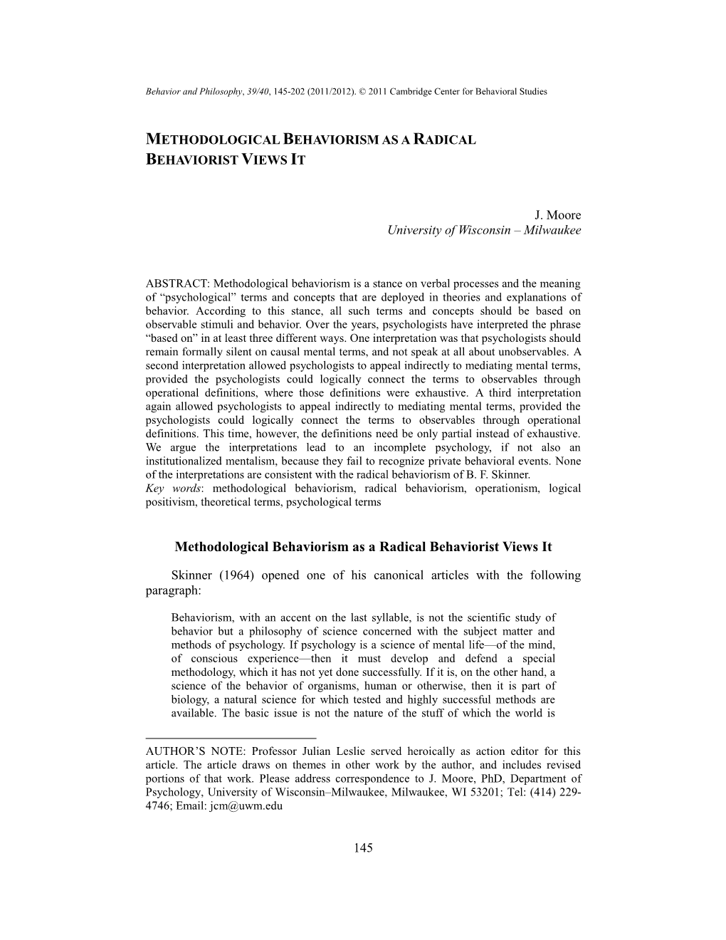 Methodological Behaviorism As a Radical Behaviorist Views It