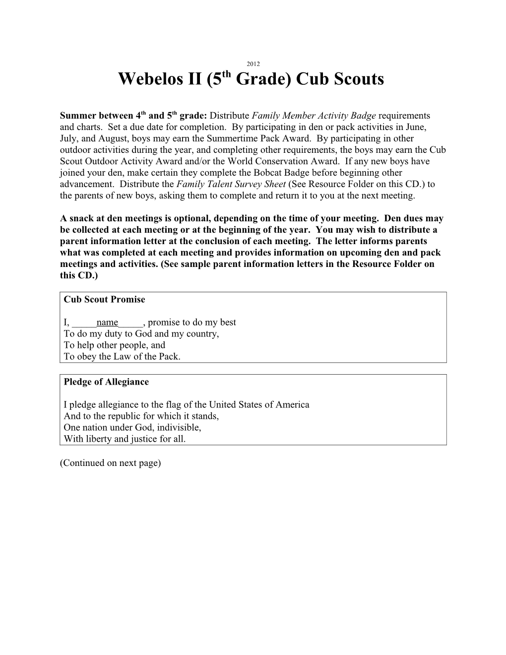 Webelos II (5Th Grade) Cub Scouts s1