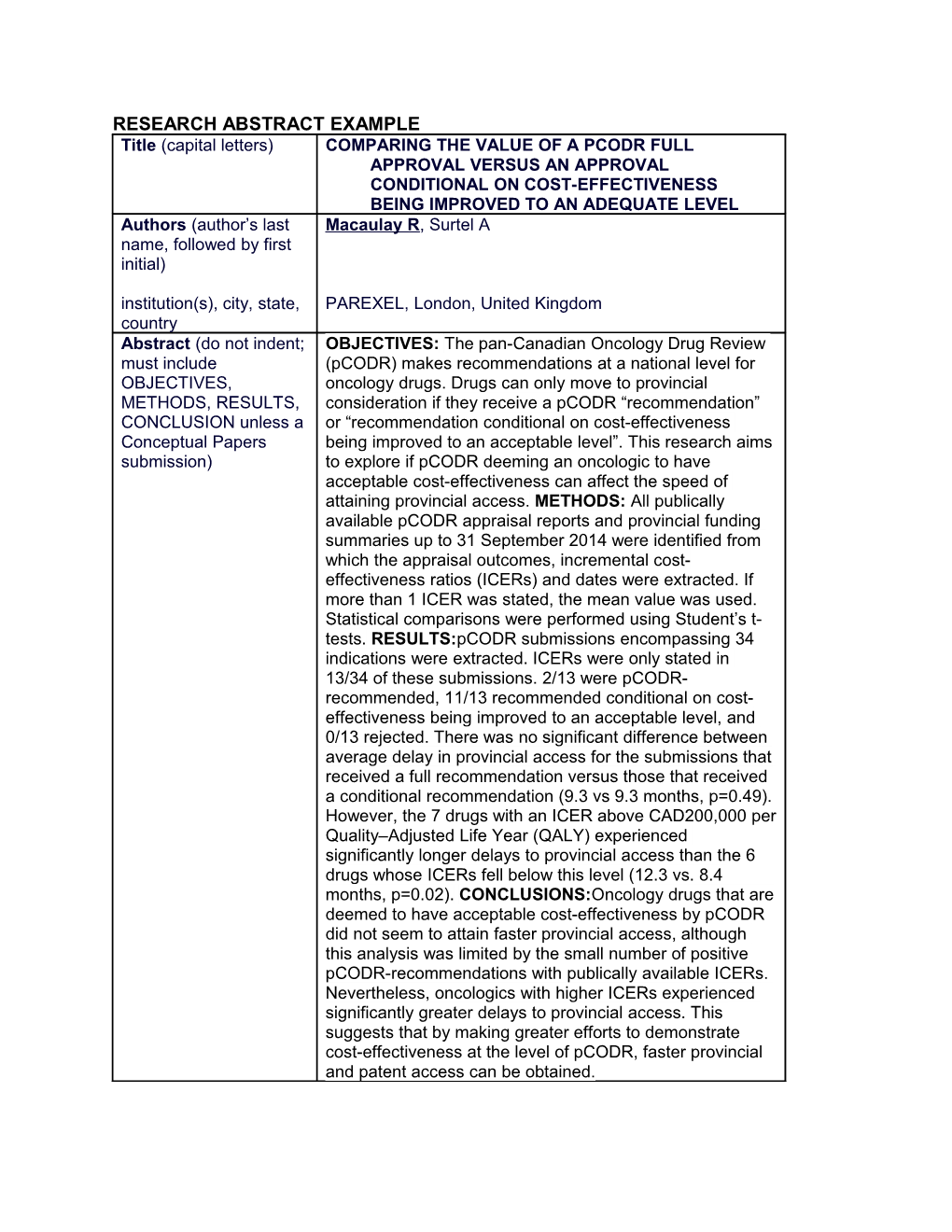 Research Abstract Example