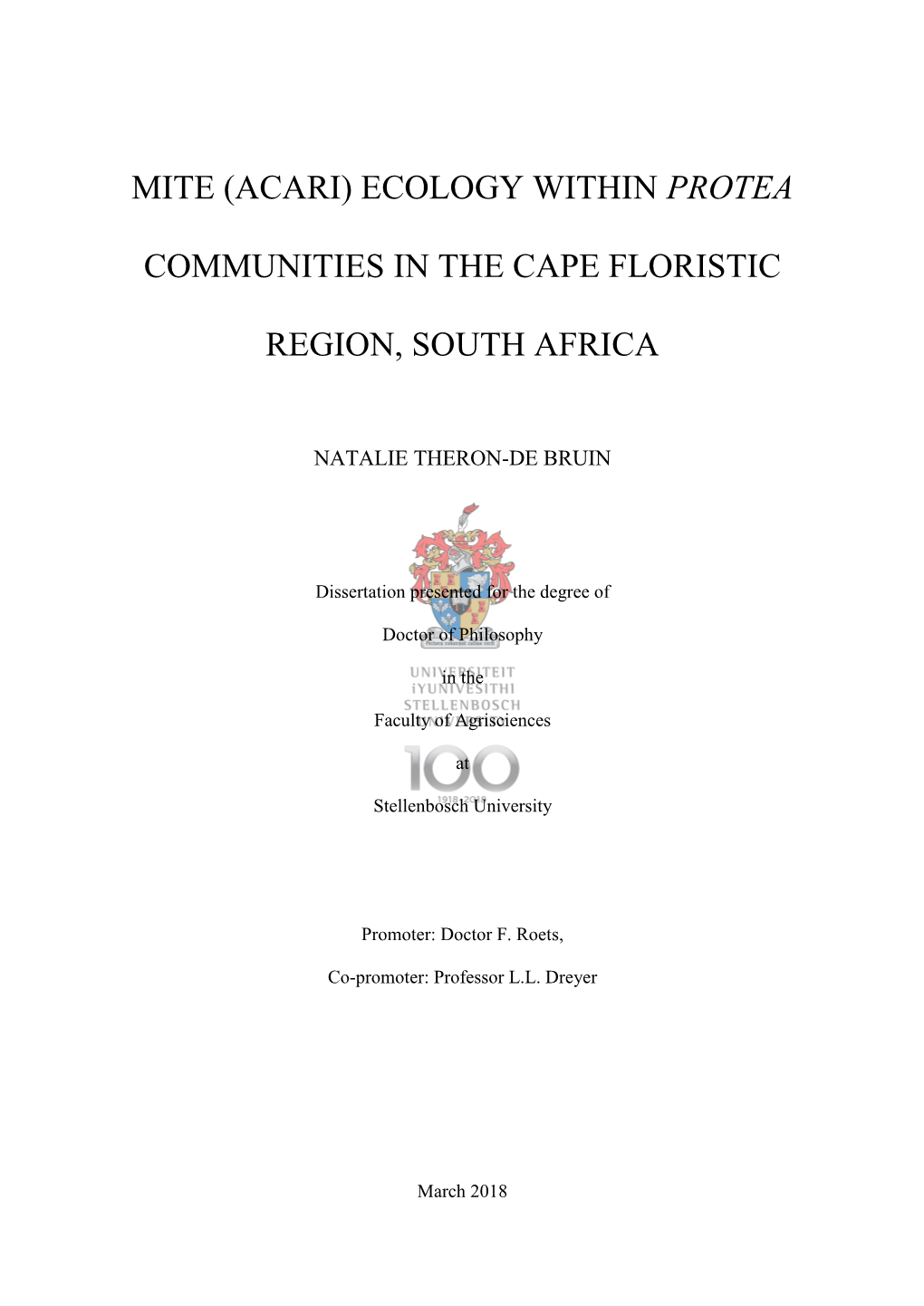 Mite (Acari) Ecology Within Protea Communities in The