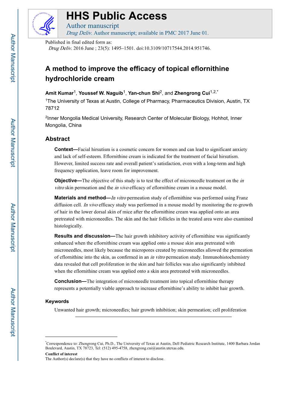 A Method to Improve the Efficacy of Topical Eflornithine Hydrochloride Cream