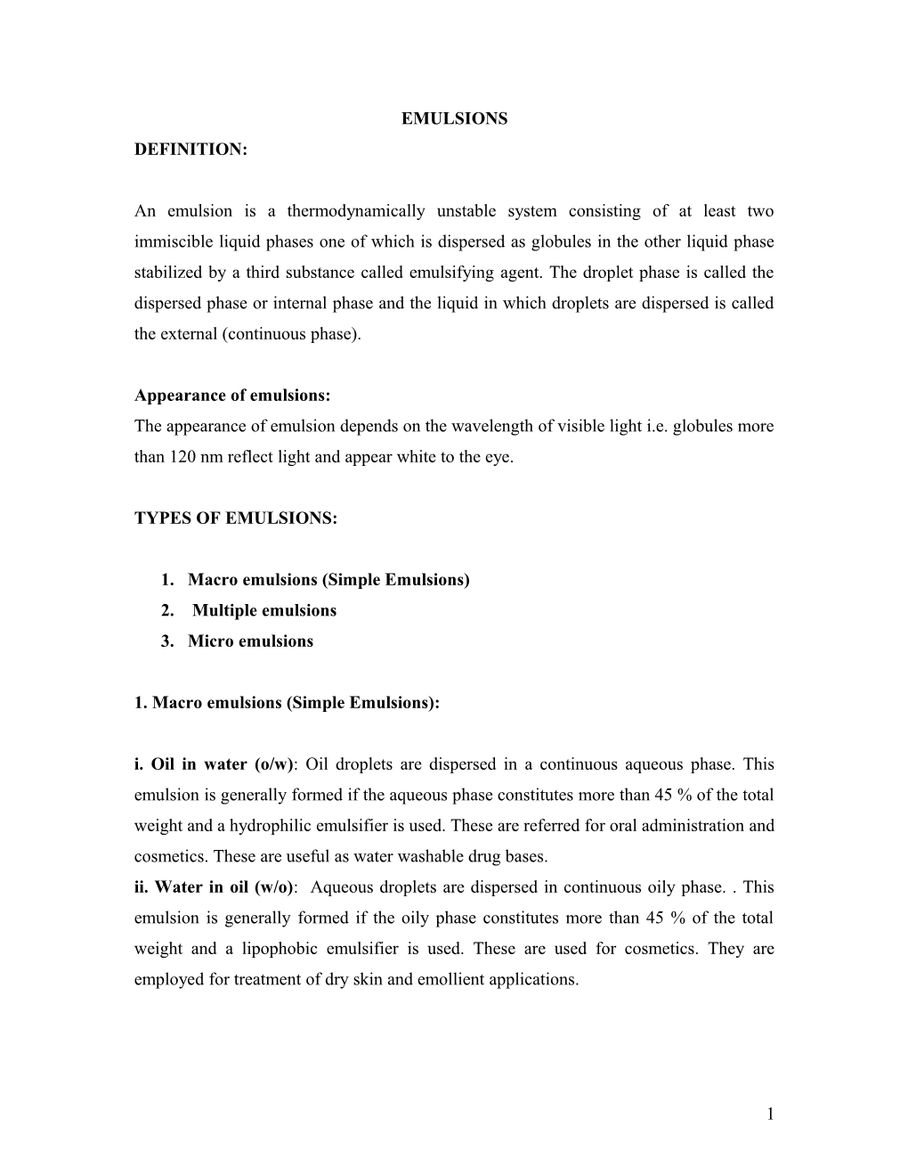 Appearance of Emulsions