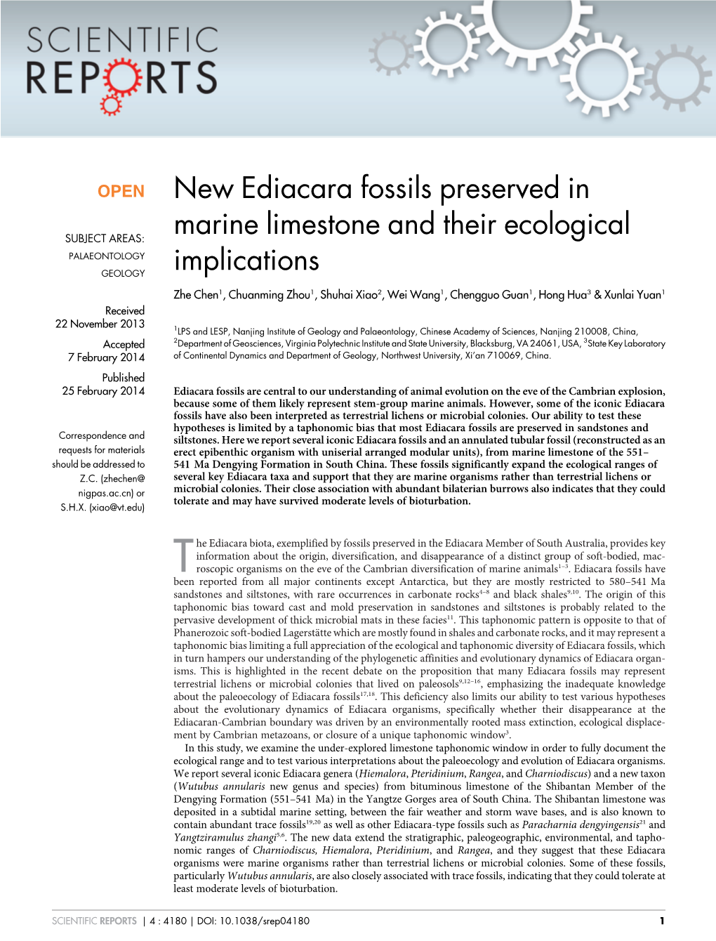 New Ediacara Fossils Preserved in Marine Limestone and Their Ecological Implications