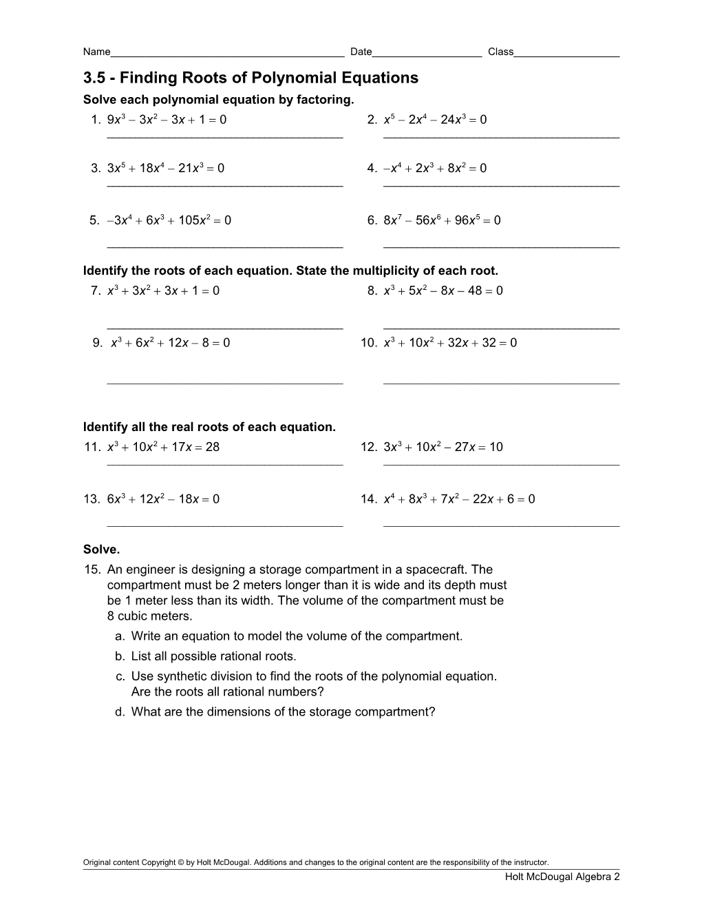 3.5 - Finding Roots of Polynomial Equations