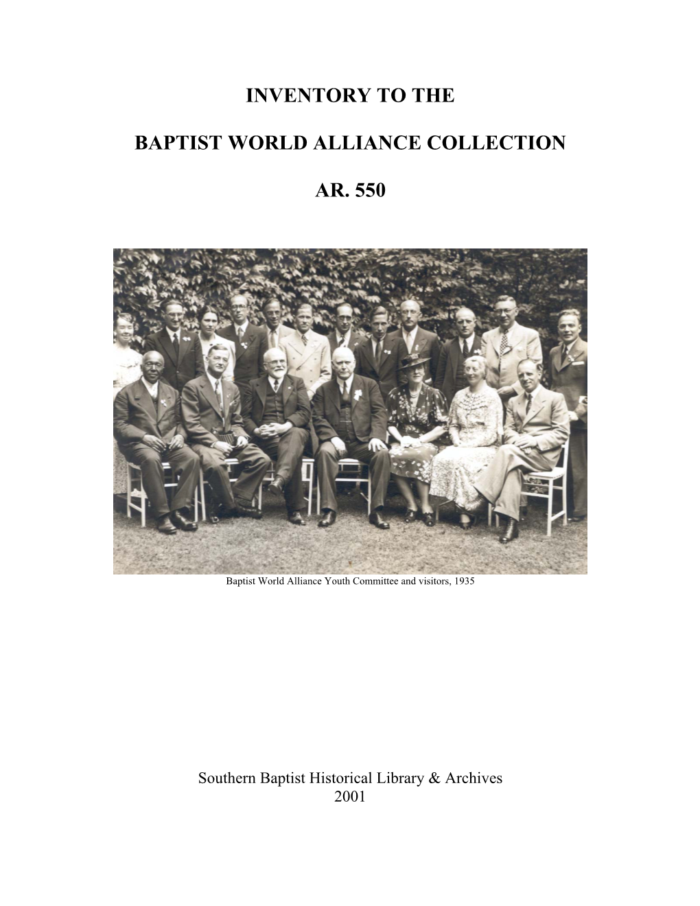 Inventory to the Baptist World Alliance Collection