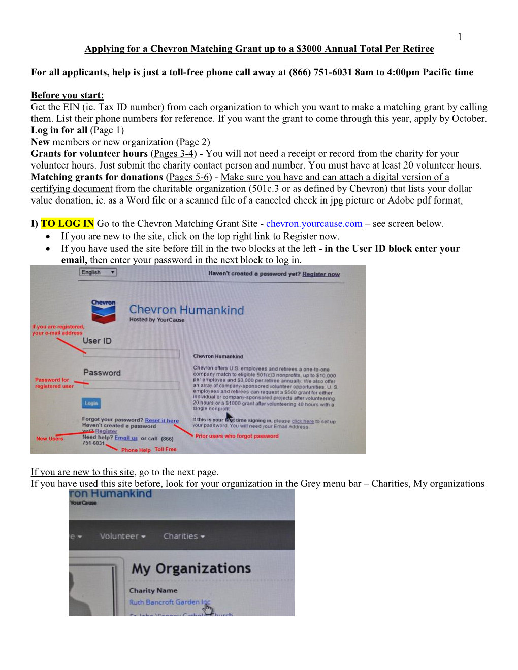 1 Applying for a Chevron Matching Grant up to a $3000 Annual Total Per Retiree