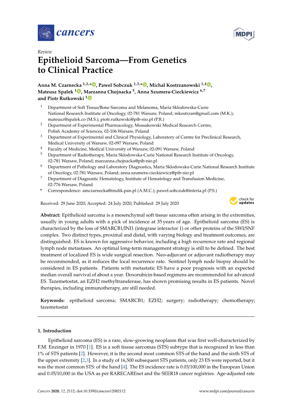 Epithelioid Sarcoma—From Genetics to Clinical Practice