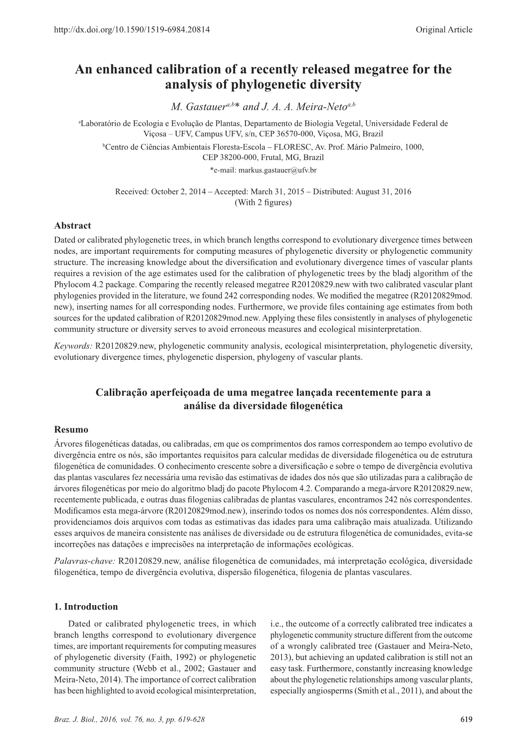 An Enhanced Calibration of a Recently Released Megatree for the Analysis of Phylogenetic Diversity M