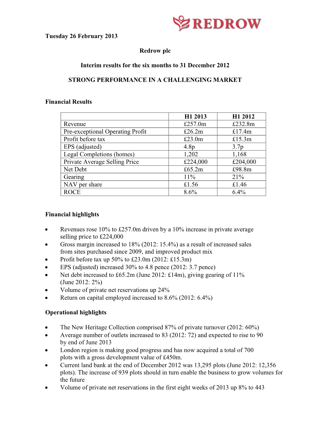 Interims Press Release