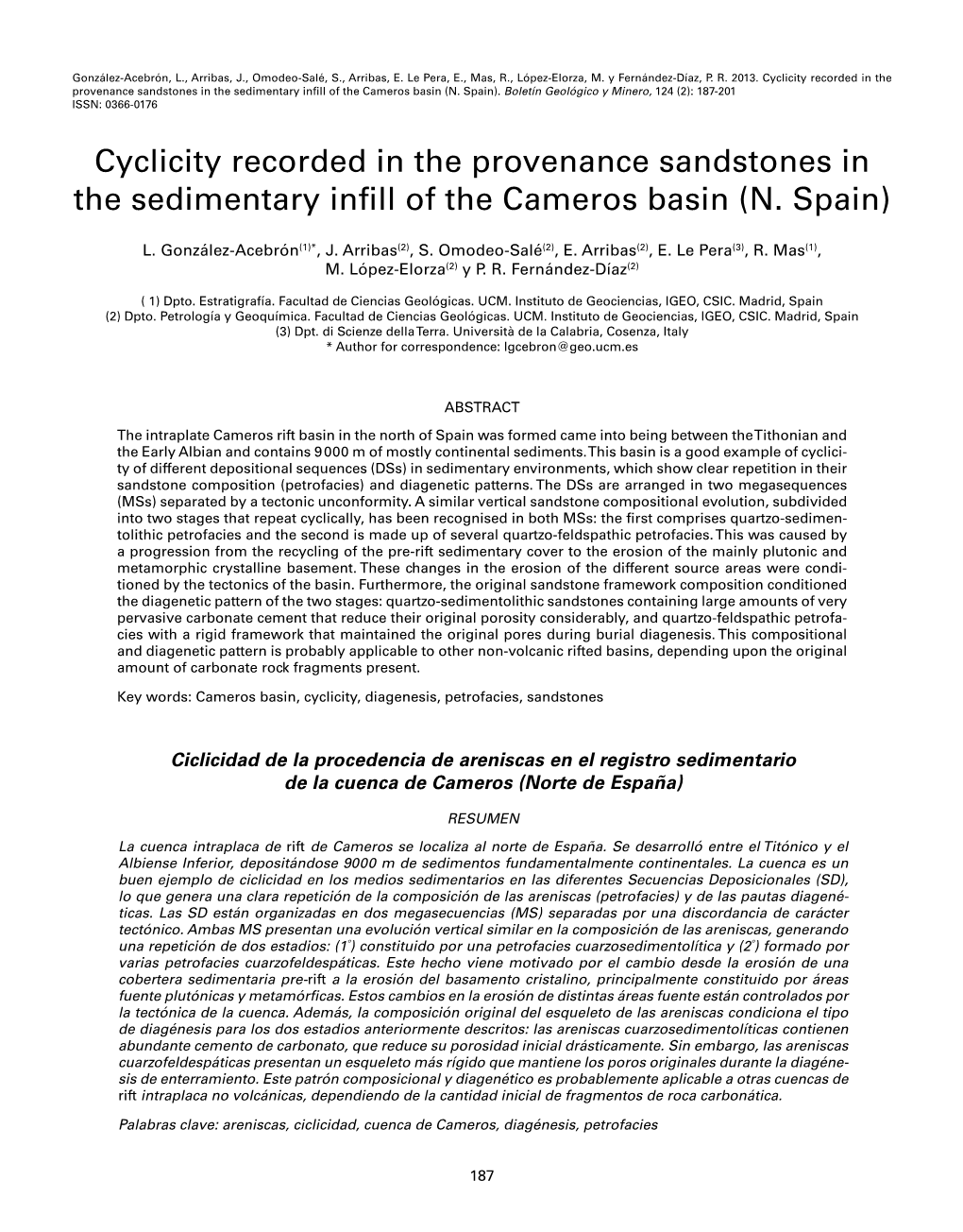 Cyclicity Recorded in the Provenance Sandstones in the Sedimentary Infill of the Cameros Basin (N