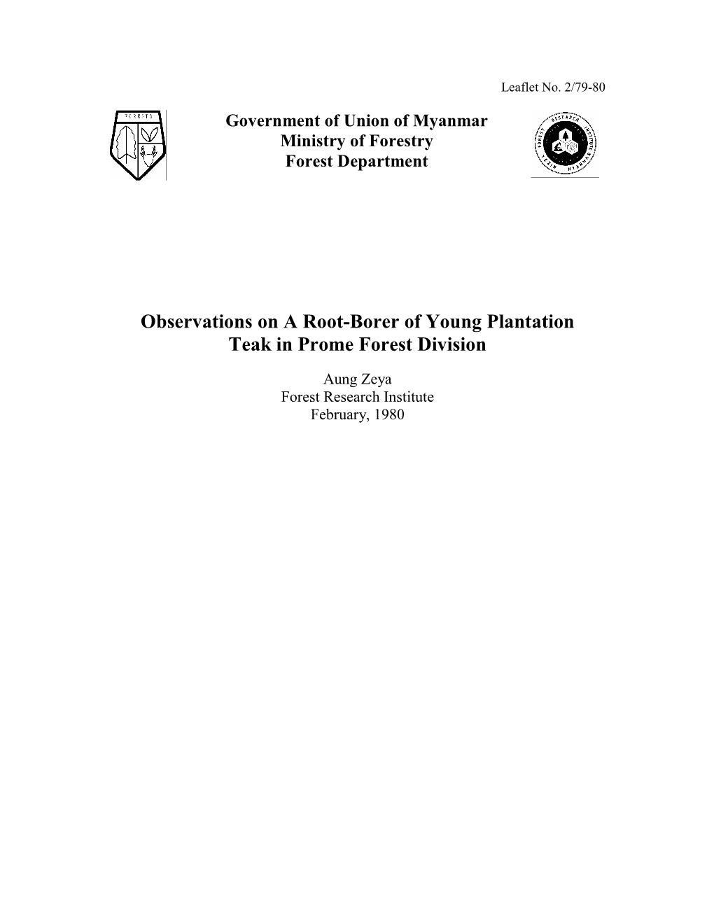 Observations on a Root-Borer of Young Plantation Teak in Prome Forest Division