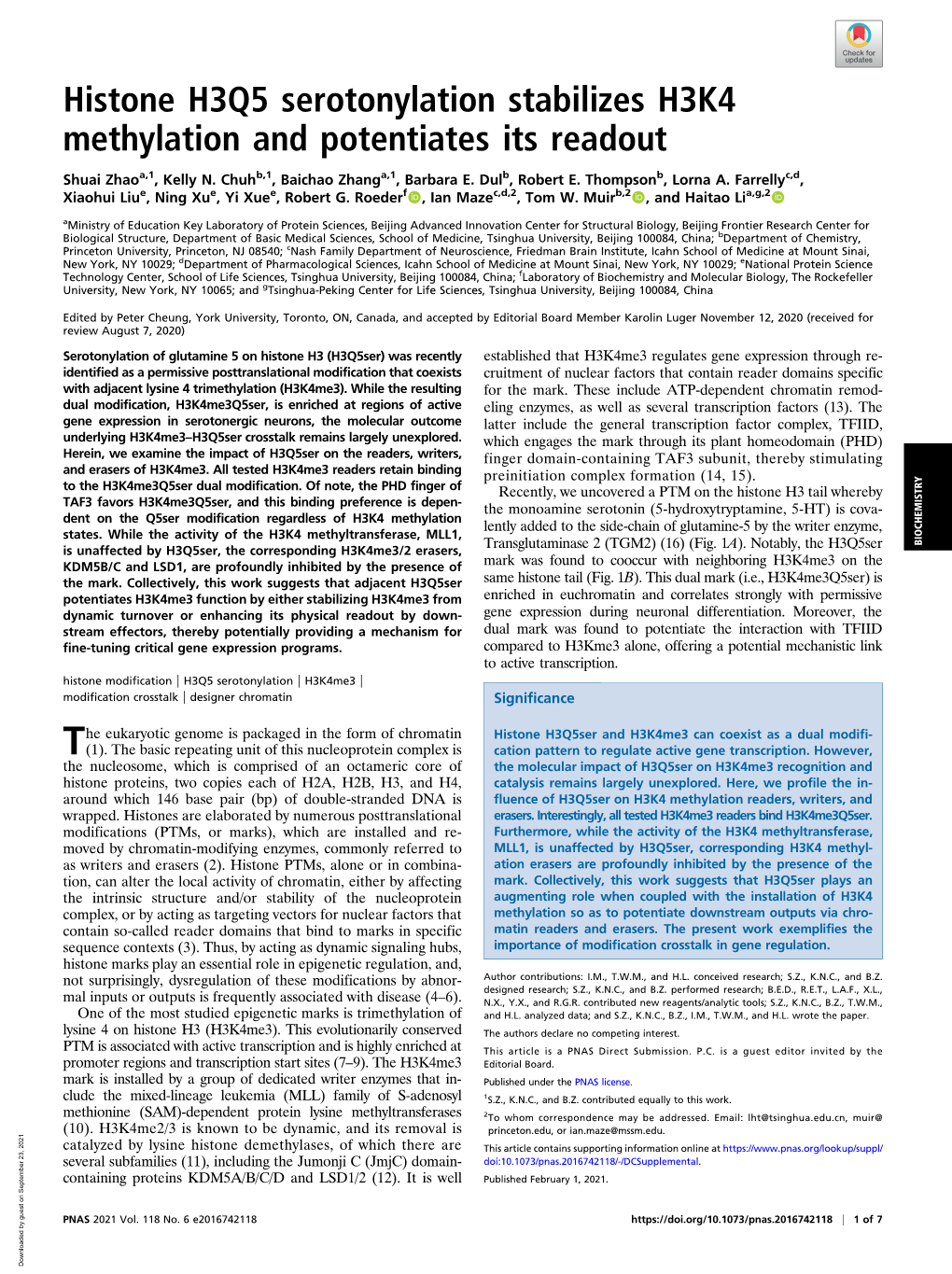 Histone H3Q5 Serotonylation Stabilizes H3K4 Methylation and Potentiates Its Readout