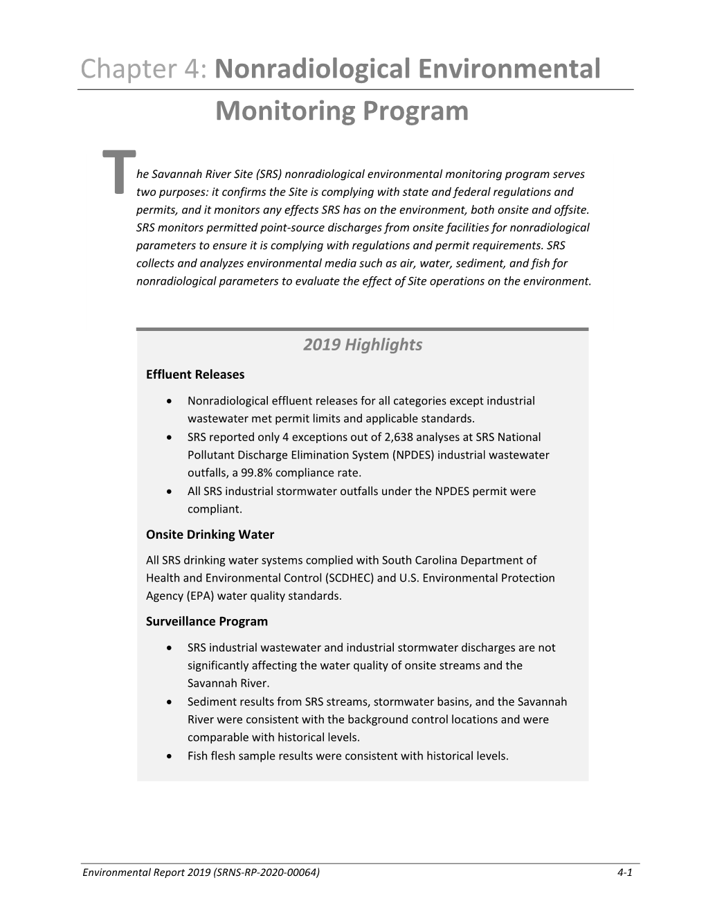 Nonradiological Environmental Monitoring Program