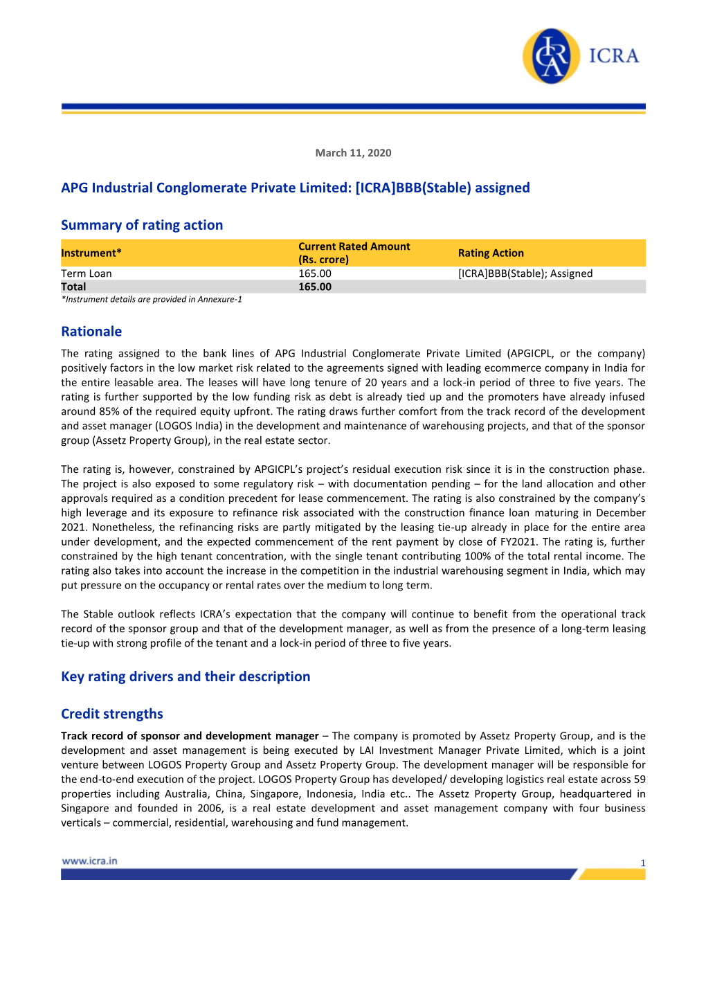 APG Industrial Conglomerate Private Limited: [ICRA]BBB(Stable) Assigned