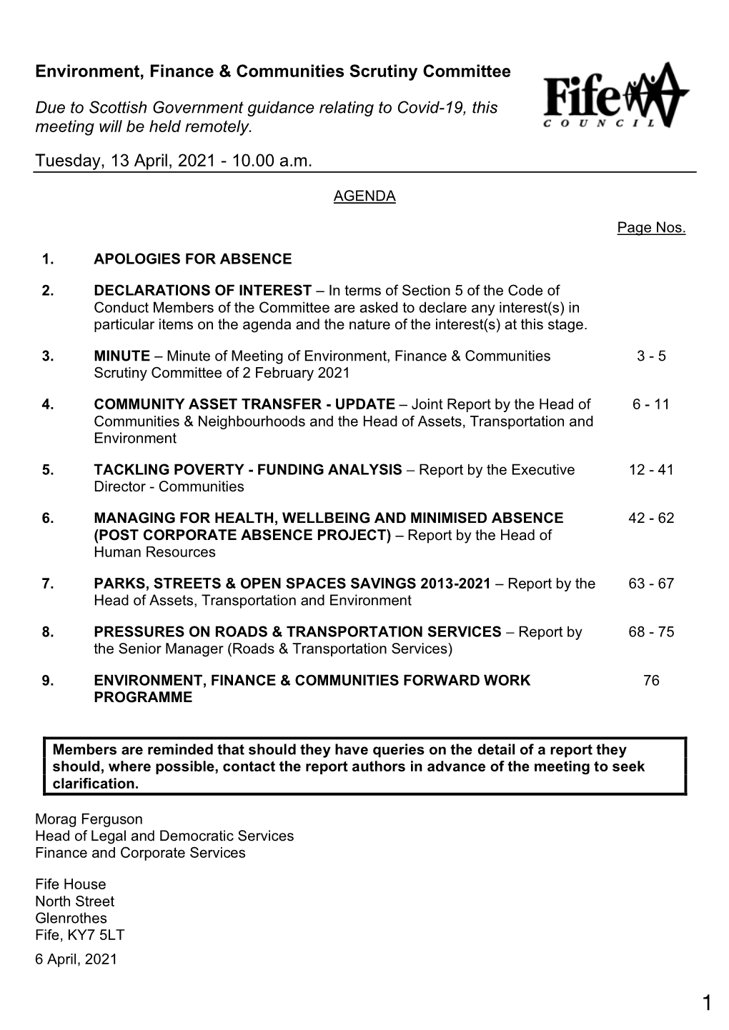 Environment, Finance & Communities Scrutiny Committee