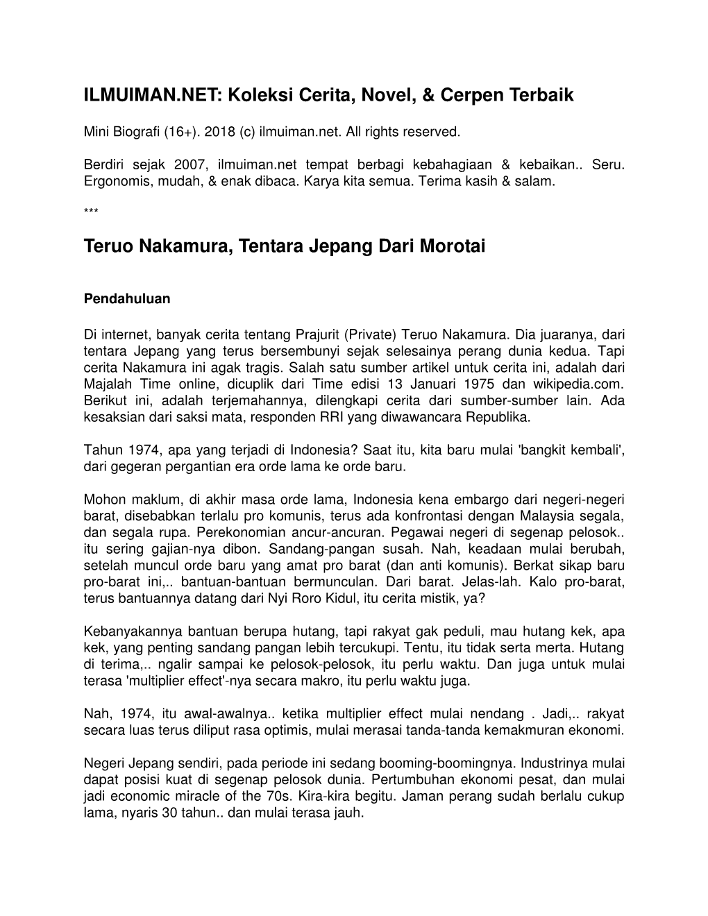 Koleksi Cerita, Novel, & Cerpen Terbaik Teruo Nakamura, Tentara