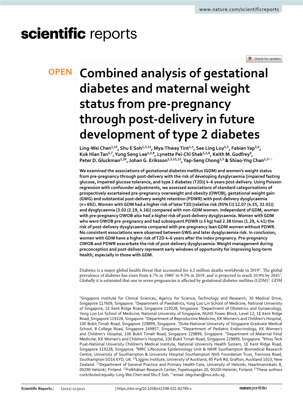 Combined Analysis of Gestational Diabetes and Maternal Weight