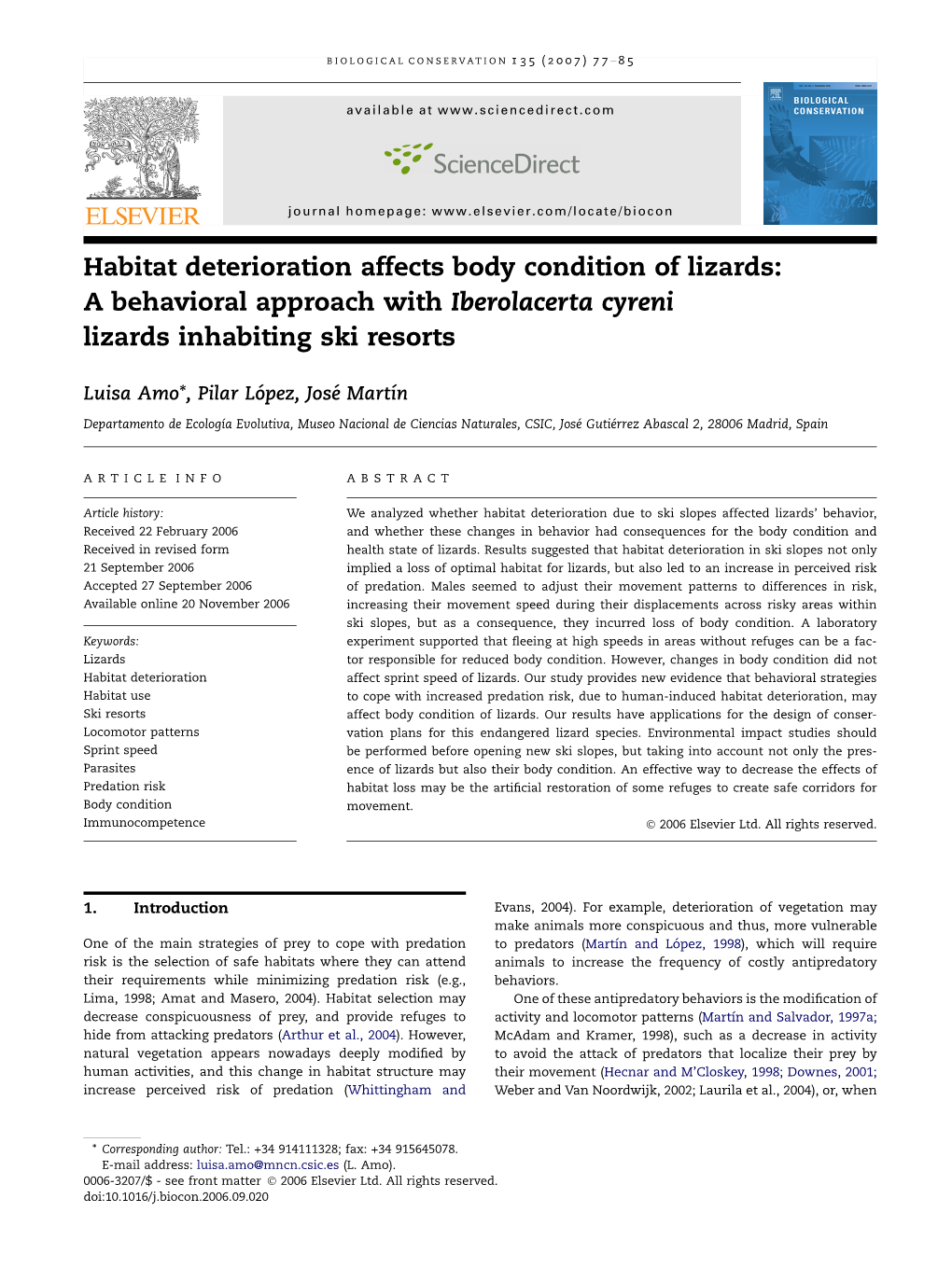 Habitat Deterioration Affects Body Condition of Lizards: a Behavioral Approach with Iberolacerta Cyreni Lizards Inhabiting Ski Resorts