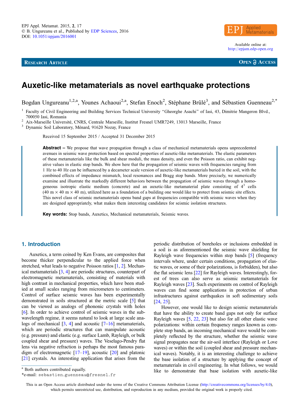 Auxetic-Like Metamaterials As Novel Earthquake Protections