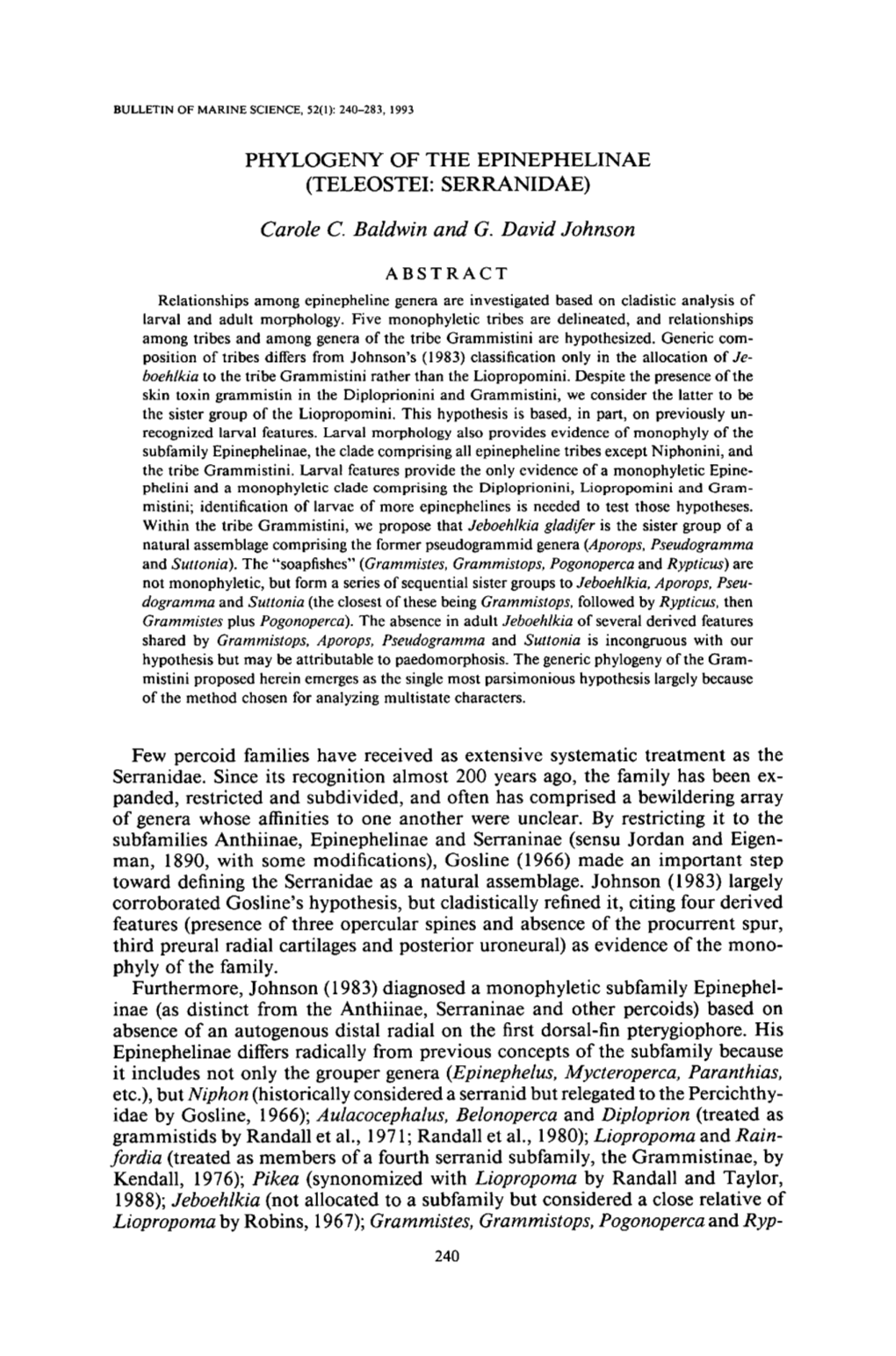 Phylogeny of the Epinephelinae (Teleostei: Serranidae)