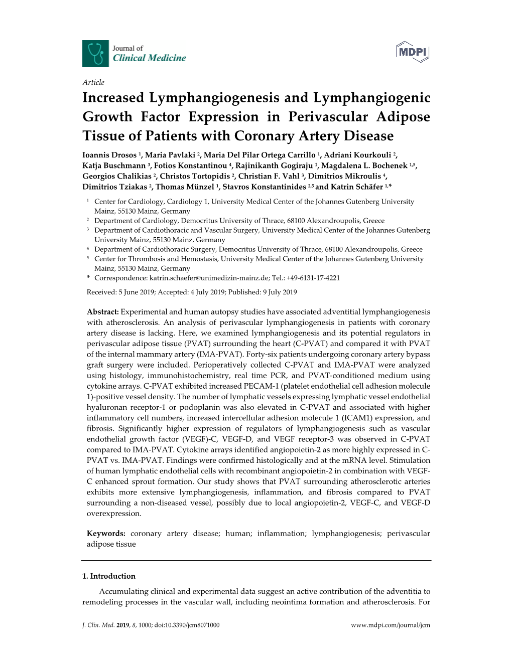 Increased Lymphangiogenesis and Lymphangiogenic Growth Factor Expression in Perivascular Adipose Tissue of Patients with Coronary Artery Disease