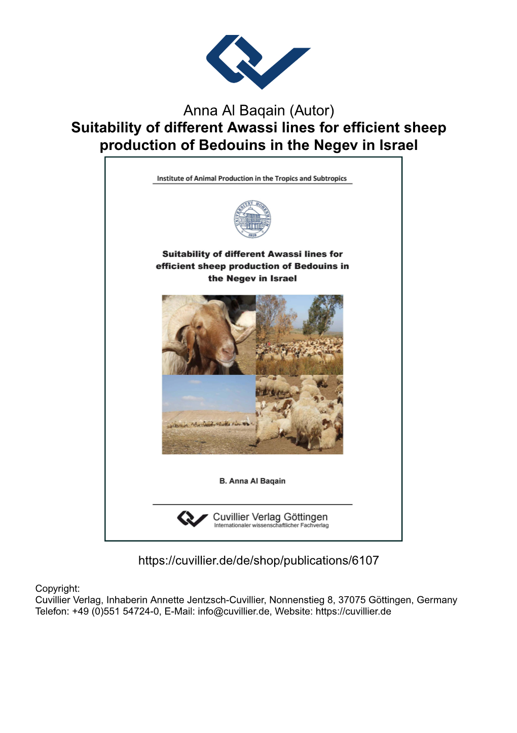 Suitability of Different Awassi Lines for Efficient Sheep Production of Bedouins in the Negev in Israel