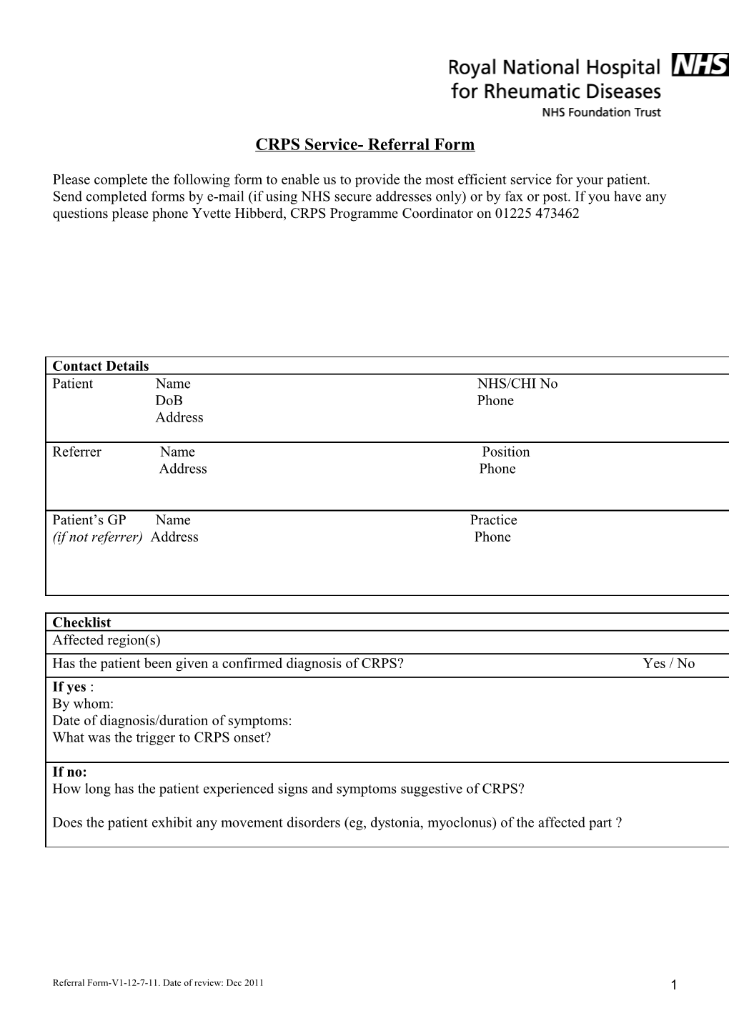 CRPS Service- Referral Form