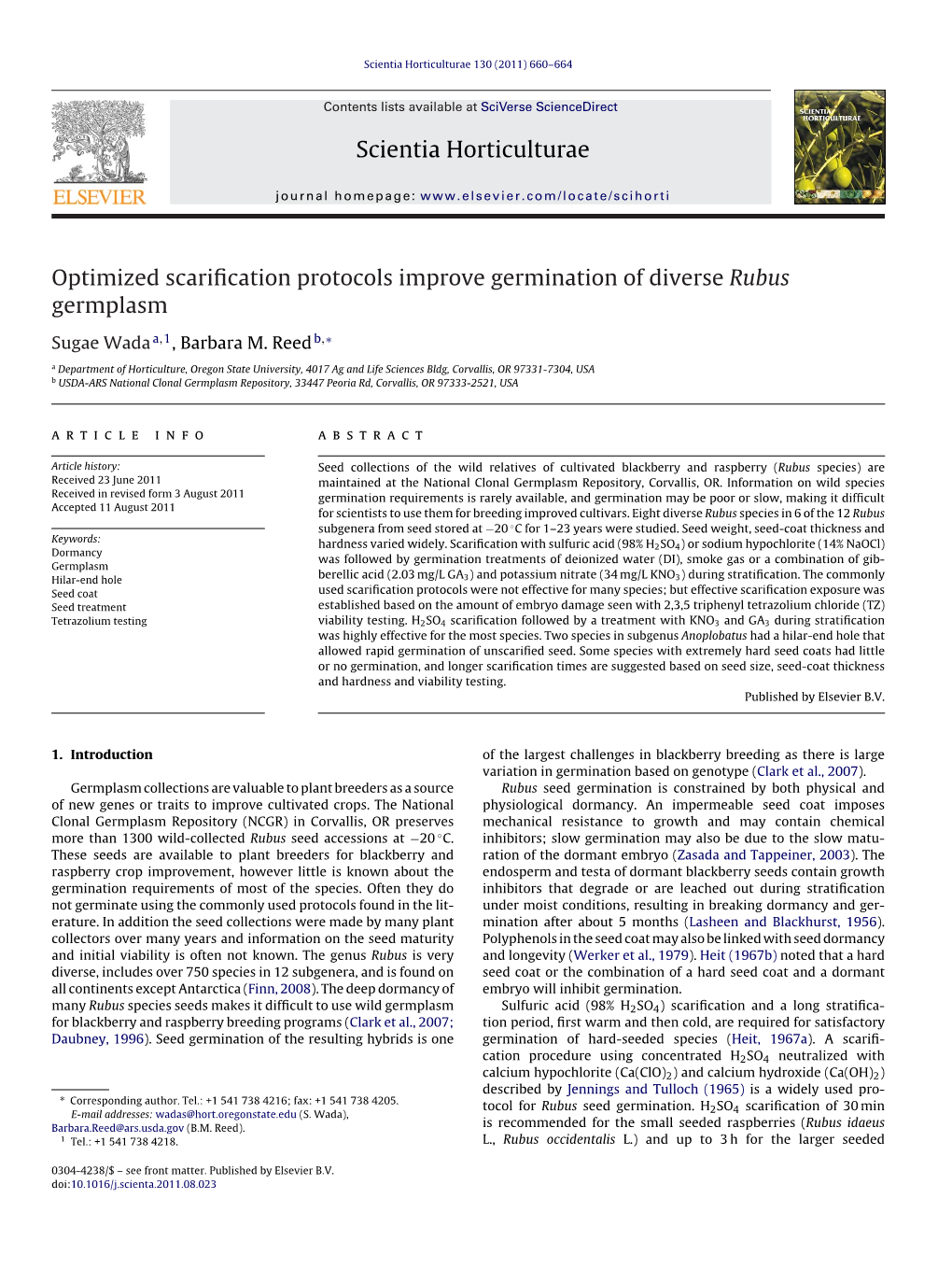 Optimized Scarification Protocols Improve Germination of Diverse Rubus Germplasm