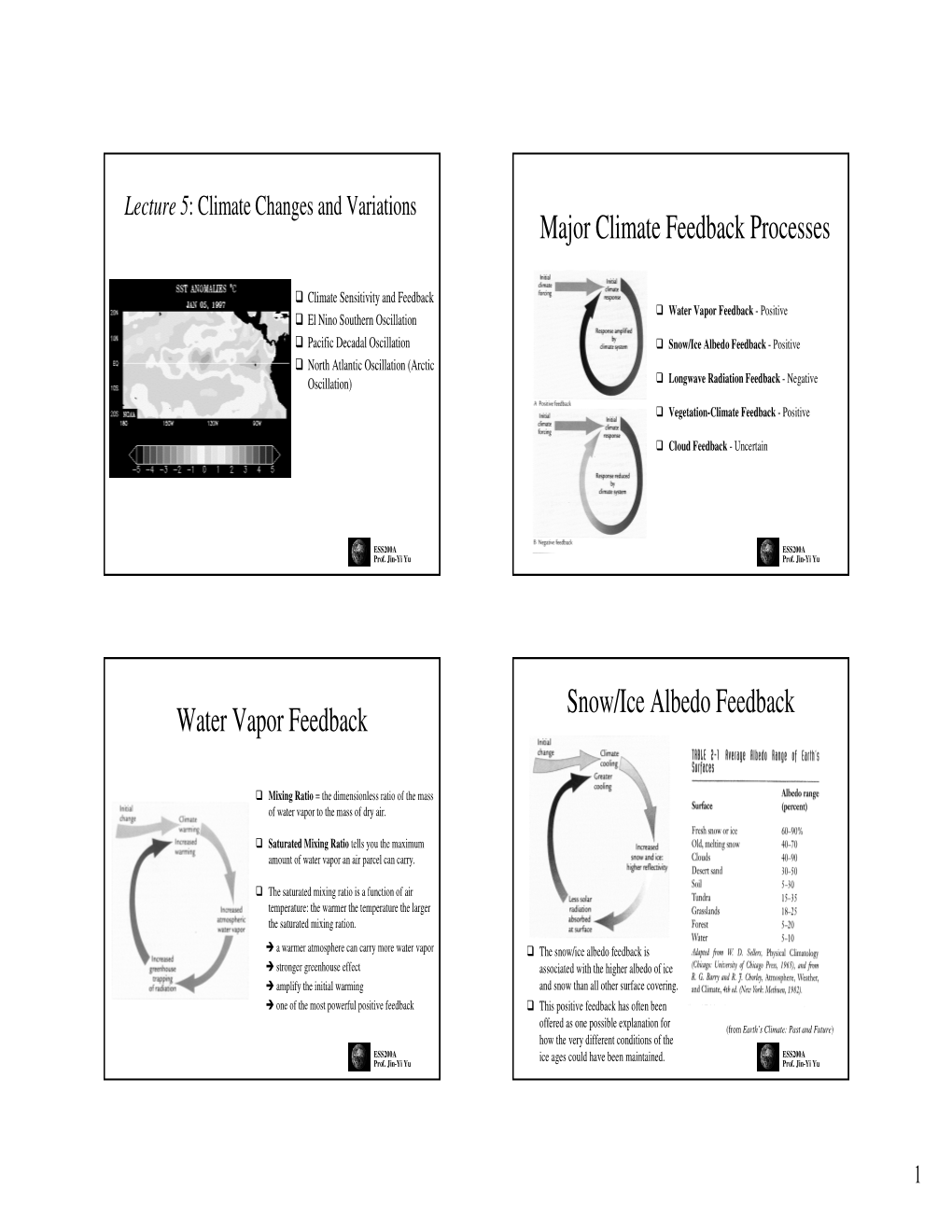 Major Climate Feedback Processes Water Vapor Feedback Snow/Ice