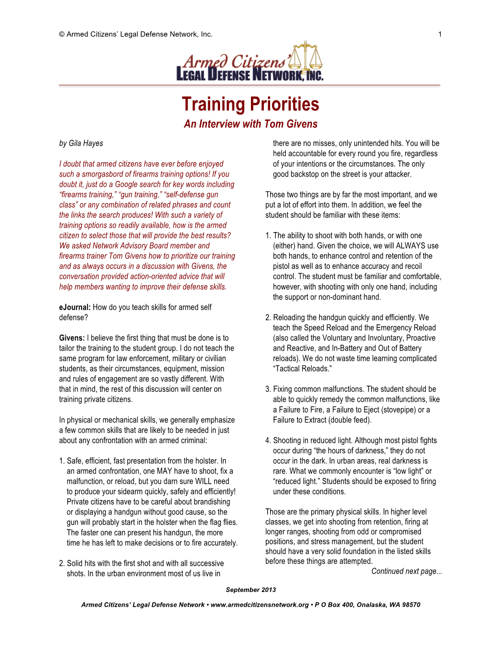 Training Priorities an Interview with Tom Givens by Gila Hayes There Are No Misses, Only Unintended Hits