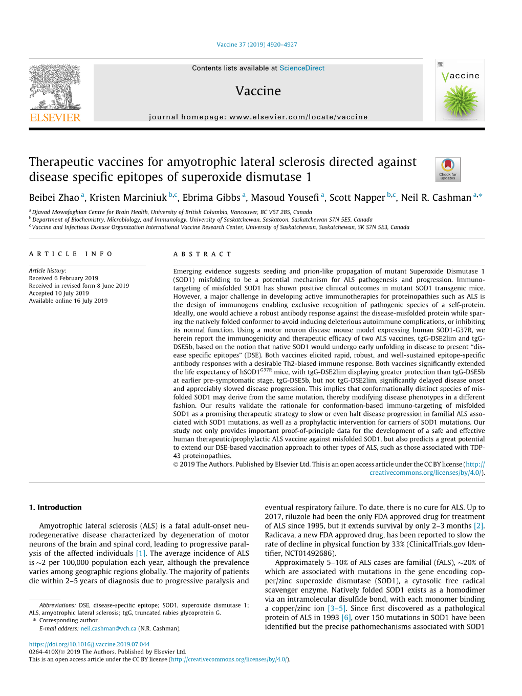 Therapeutic Vaccines for Amyotrophic Lateral Sclerosis Directed Against