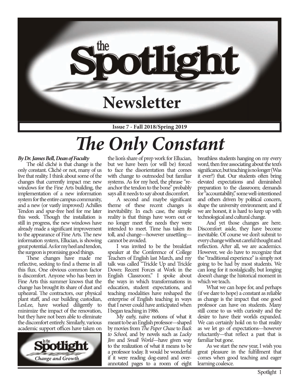 Fall 2018/Spring 2019 Spotlight Newsletter