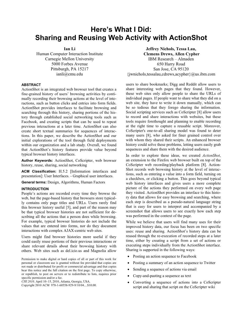 Sharing and Reusing Web Activity with Actionshot