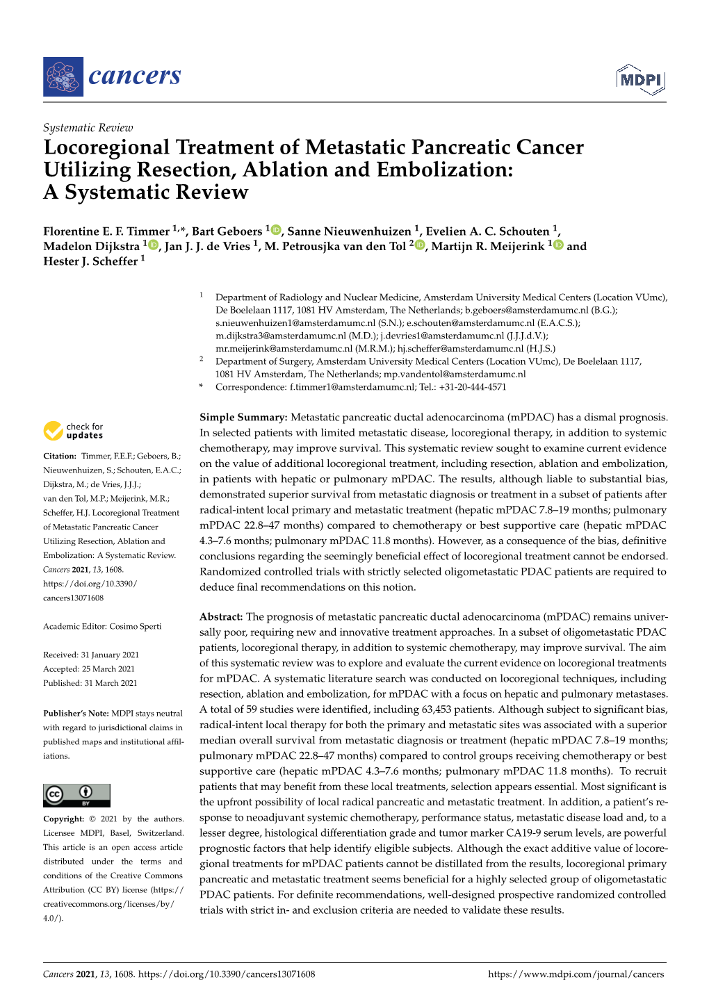 Locoregional Treatment of Metastatic Pancreatic Cancer Utilizing Resection, Ablation and Embolization: a Systematic Review