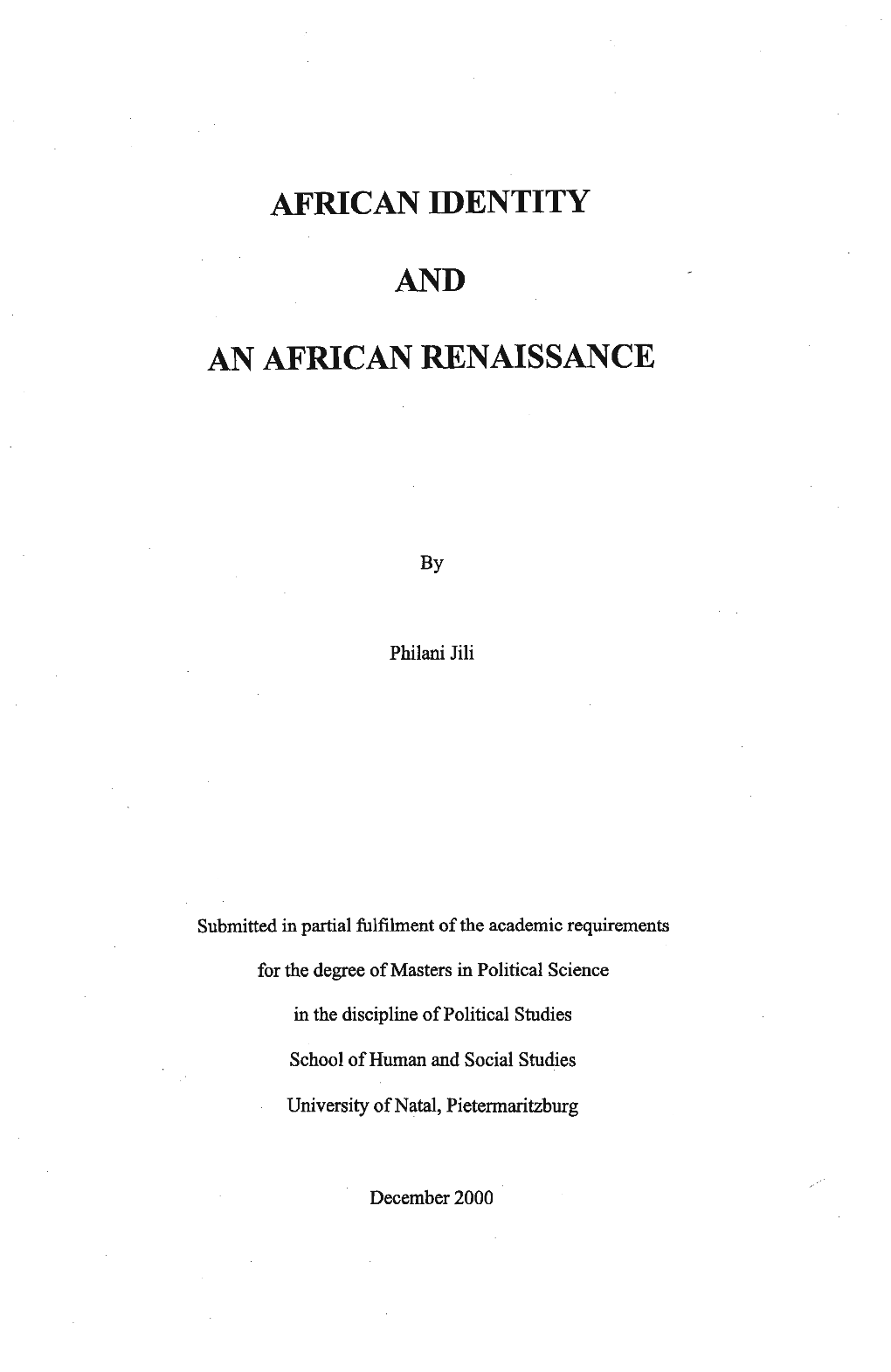 African Identity and an African Renaissance