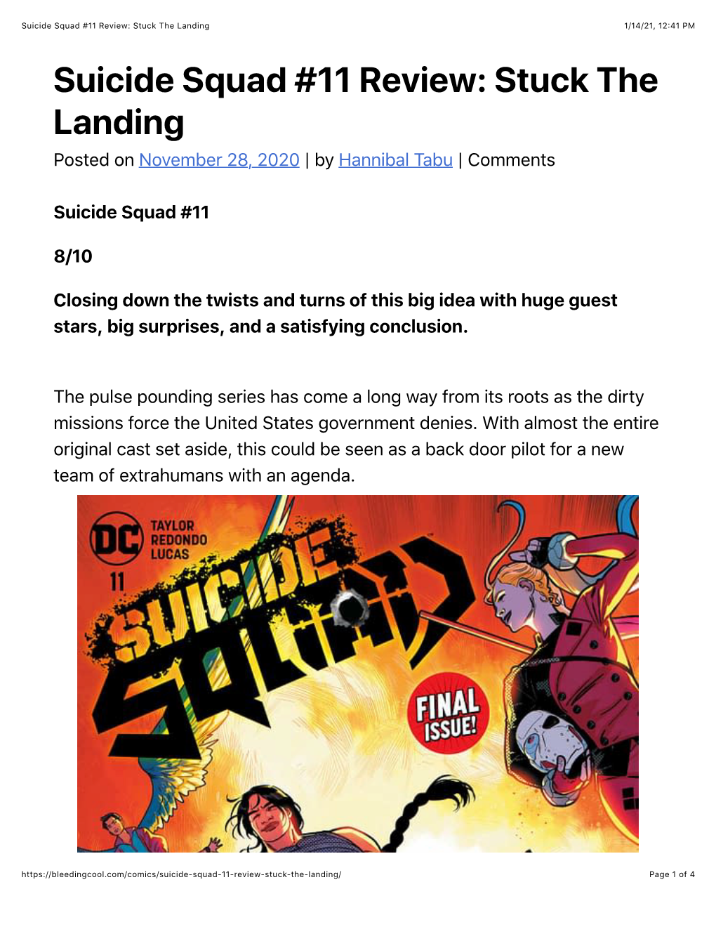 Suicide Squad #11 Review: Stuck the Landing 1/14/21, 12:41 PM Suicide Squad #11 Review: Stuck the Landing Posted on November 28, 2020 | by Hannibal Tabu | Comments