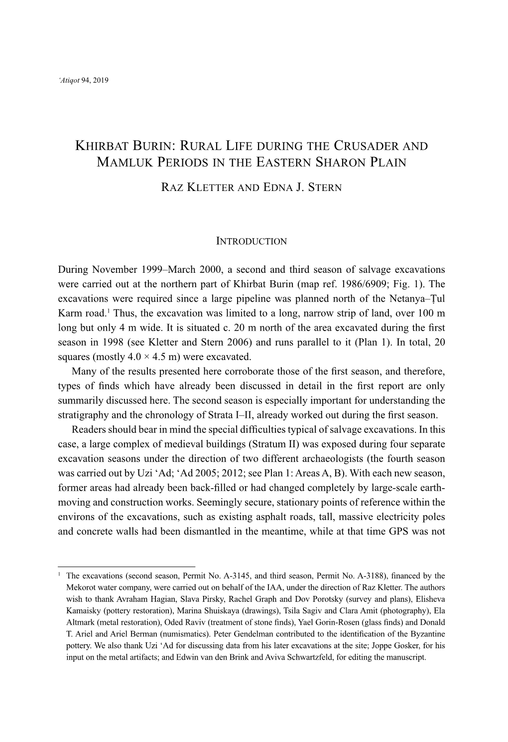 Khirbat Burin: Rural Life During the Crusader and Mauml K Periods in the Eastern Sharon Plain