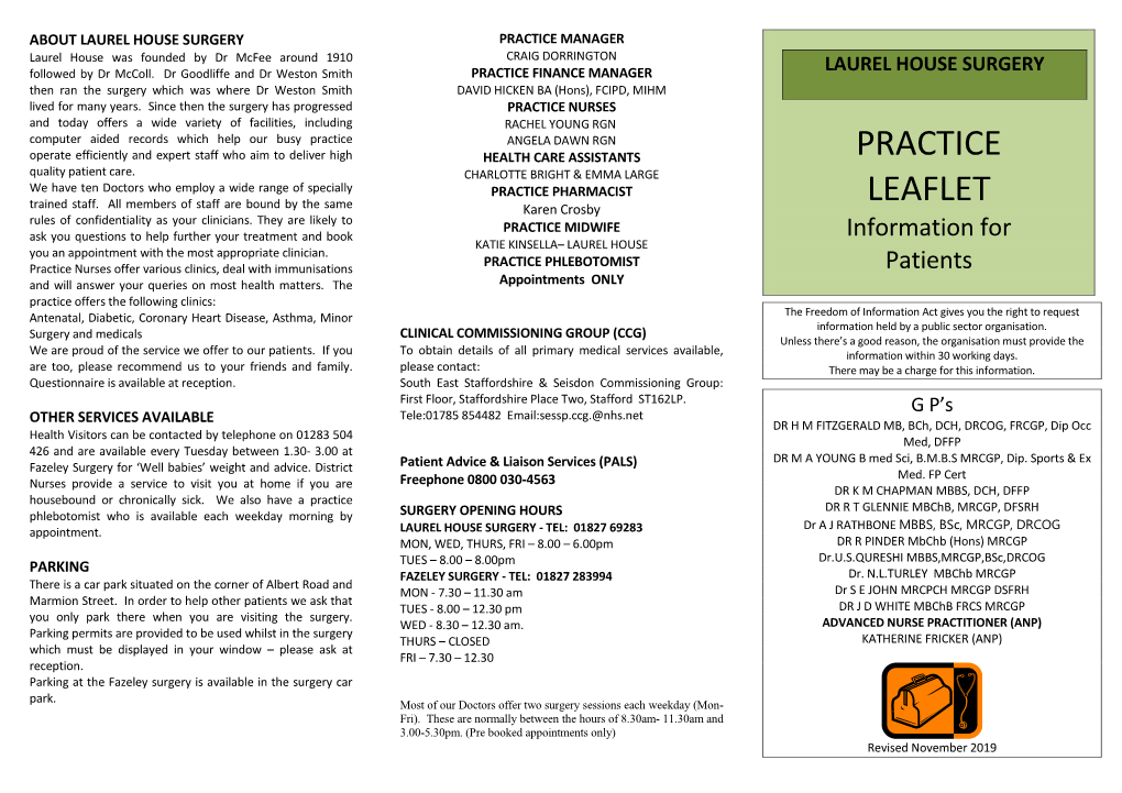 Practice Leaflet for Patients