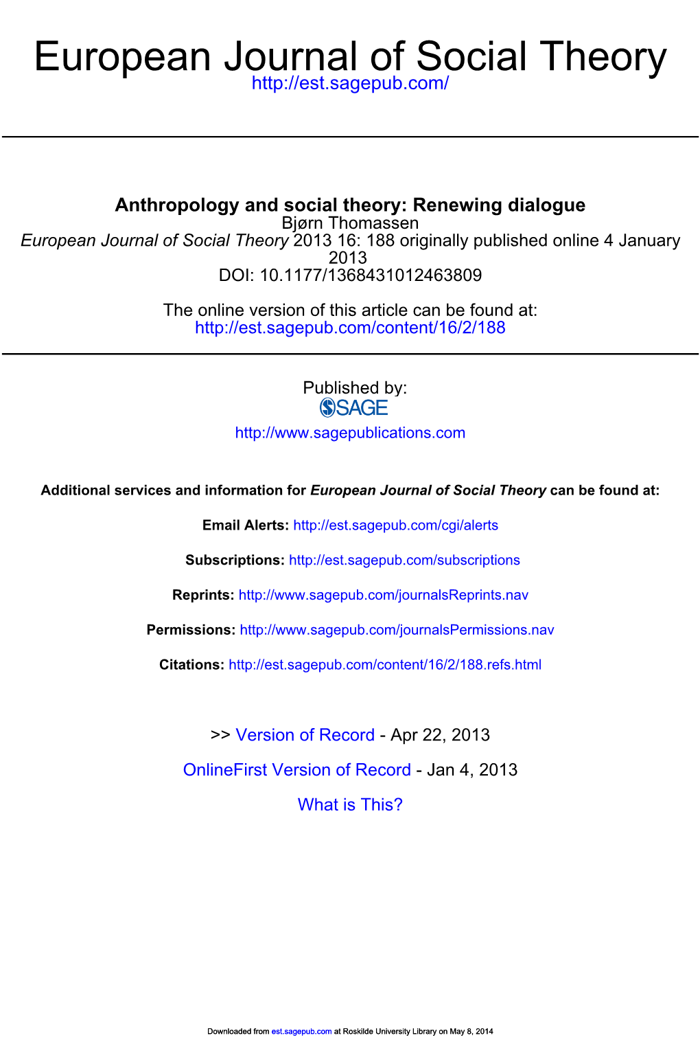 European Journal of Social Theory