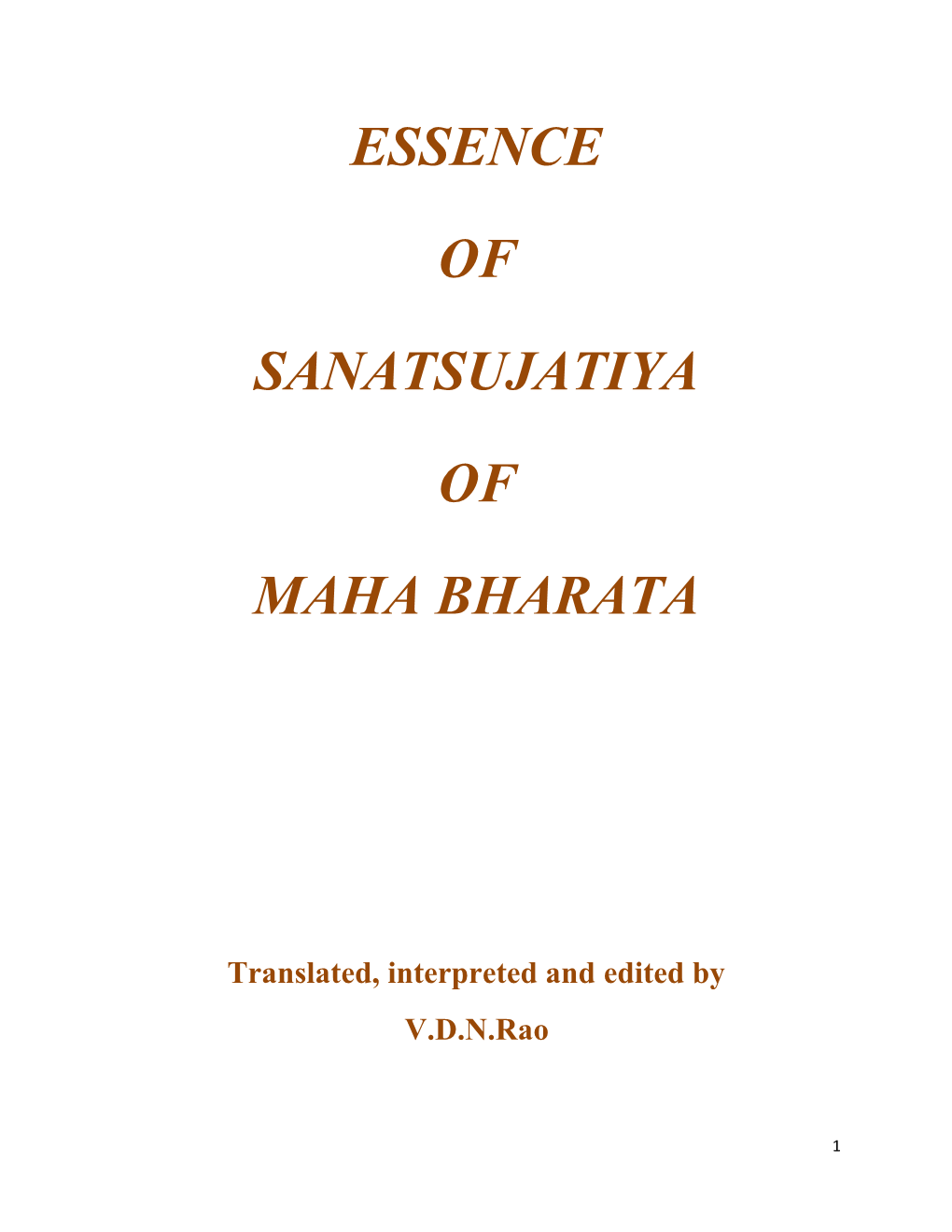 Essence of Sanatsujatiya of Maha Bharata