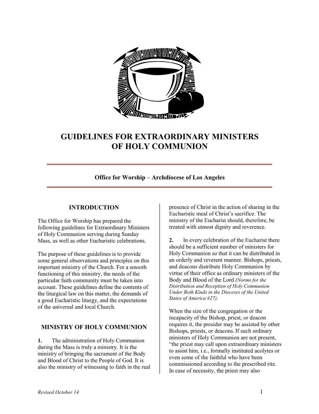 Guidelines for Extraordinary Ministers of Holy Communion