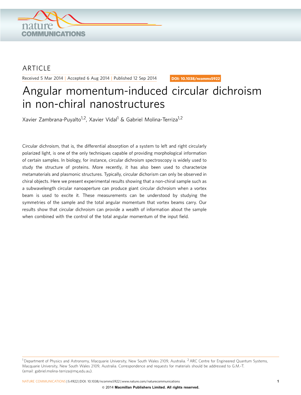 Angular Momentum-Induced Circular Dichroism in Non-Chiral Nanostructures