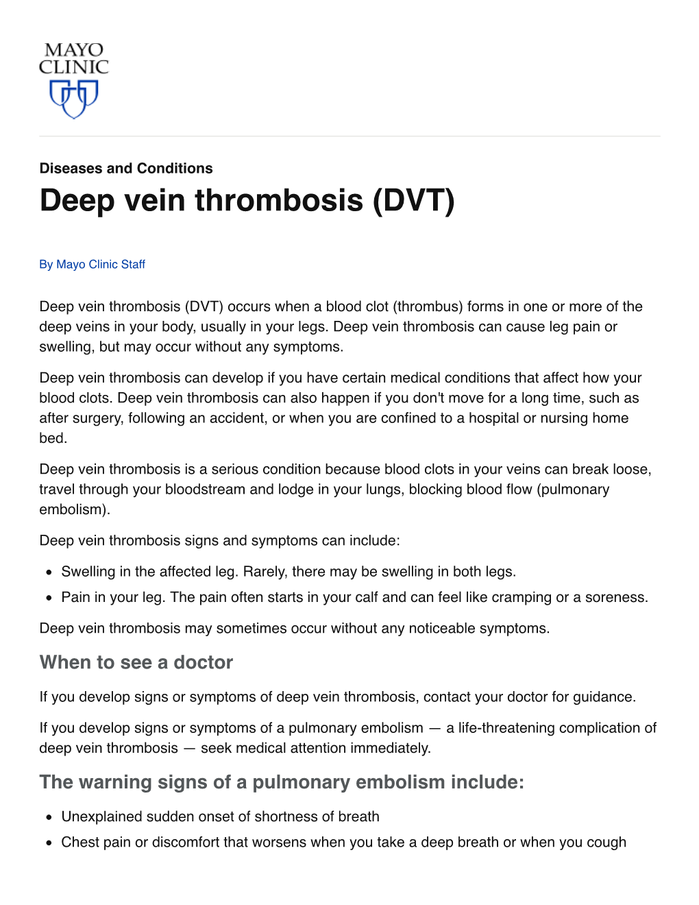 Deep Vein Thrombosis (DVT)