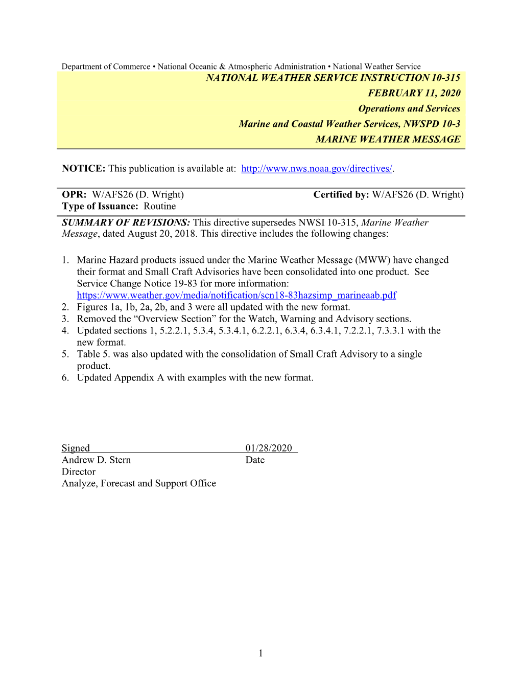 NWSI 10-315, Marine Weather Message, Dated August 20, 2018