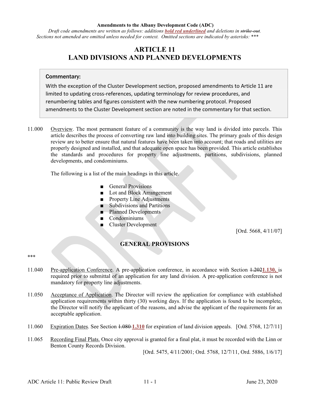 Article 11-Land Divisions and Planned Developments 062320