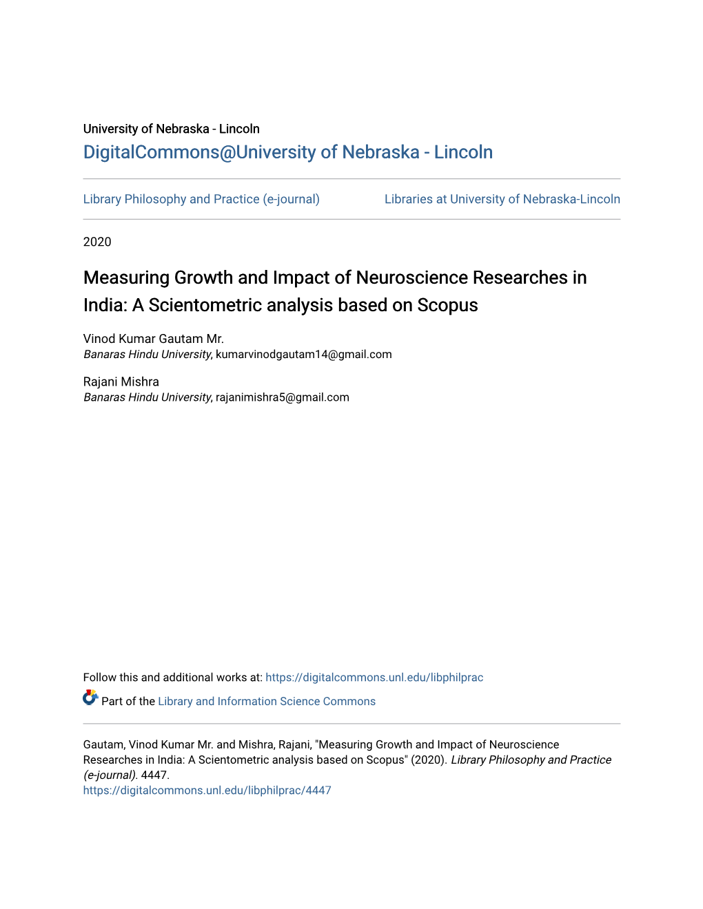 Measuring Growth and Impact of Neuroscience Researches in India: a Scientometric Analysis Based on Scopus