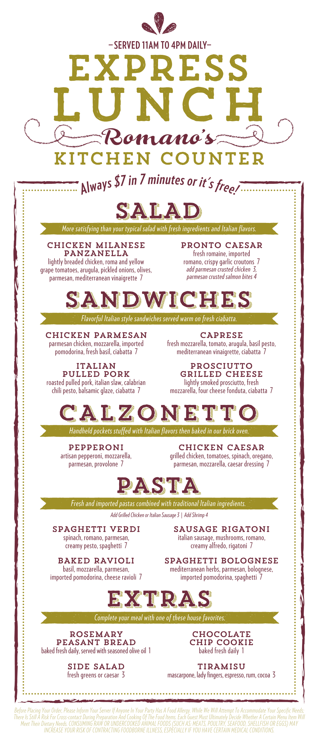 Romano's 'Kitchen Counter' Menu