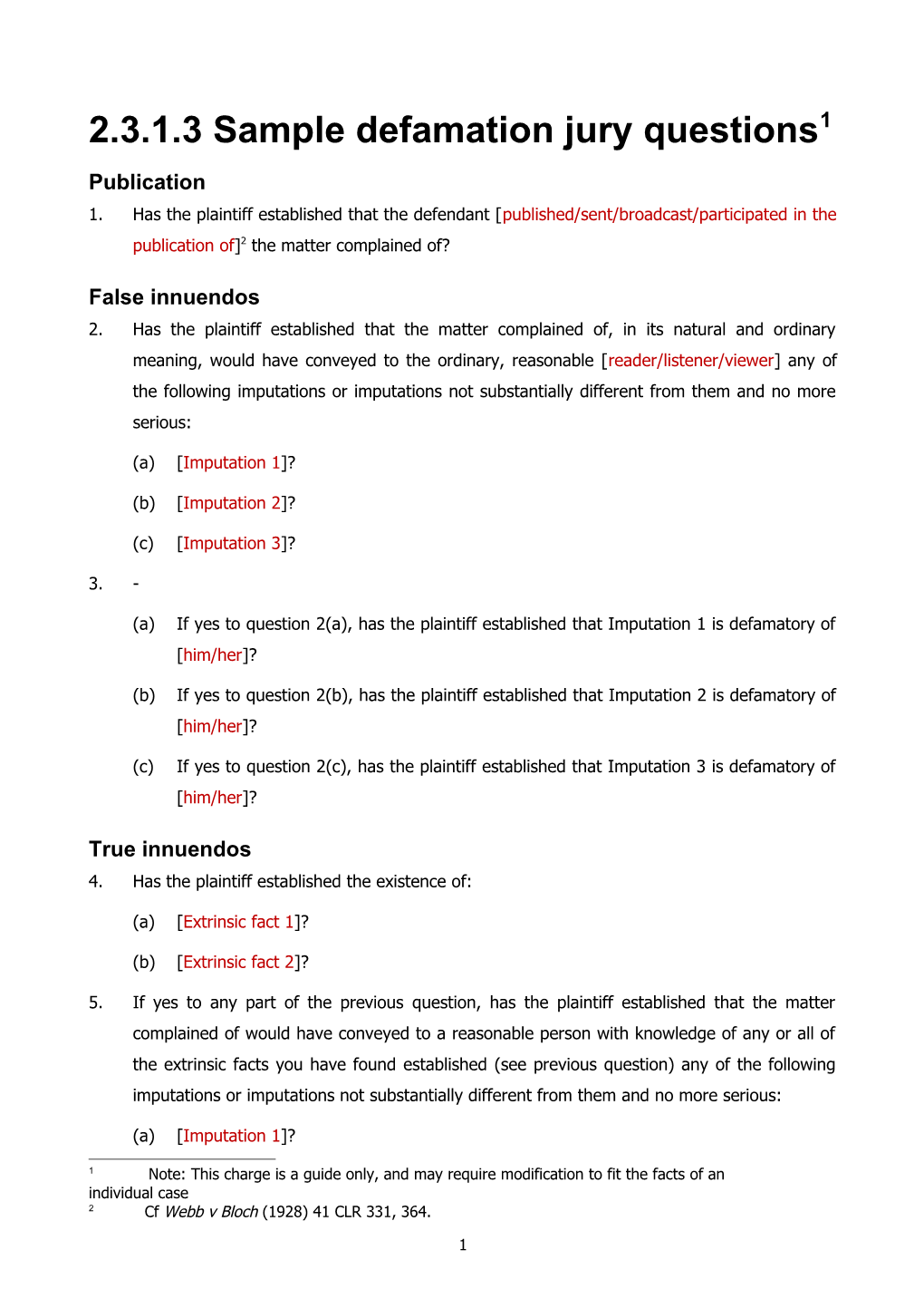 2.3.1.3 Sample Defamation Jury Questions 1